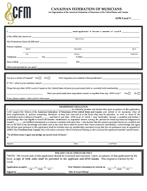 Canadian Federation of Musicians Membership Application