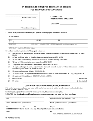 Oregon Residential Eviction Complaint