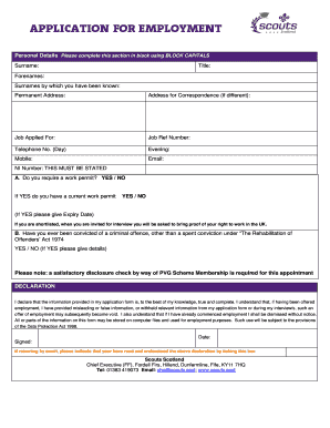 Scouts Scotland Employment Application Form