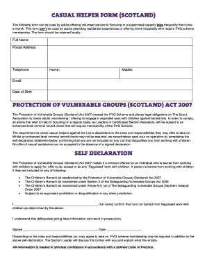 Casual Helper Form Scotland