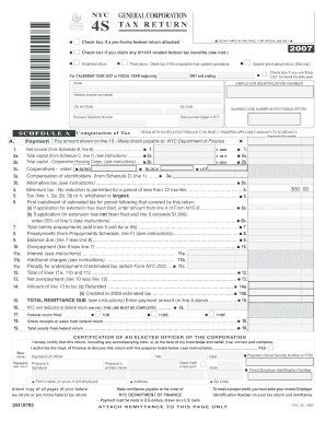 New York City General Corporation Tax Return