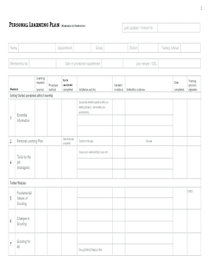 Personal Learning Plan for Scout Managers or Supporters