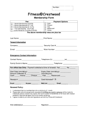 Fitness Membership Form and Waiver