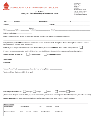 ASEM Student Membership Subscription Form
