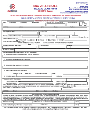 USA Volleyball Medical Claim Form