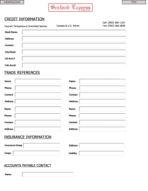 Insurance and Trade Reference Form