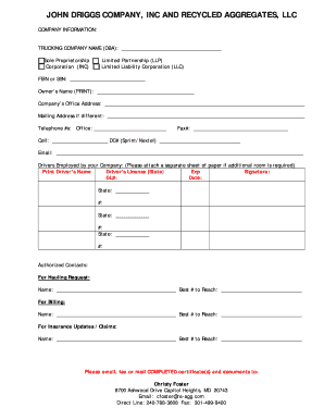 Trucking Company Registration and Insurance Waiver