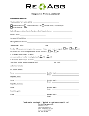 Independent Truckers Application Form