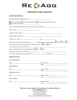 Independent Truckers Application Form