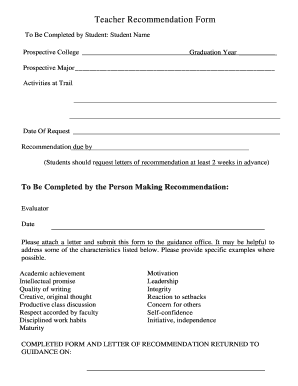 Teacher Recommendation Form