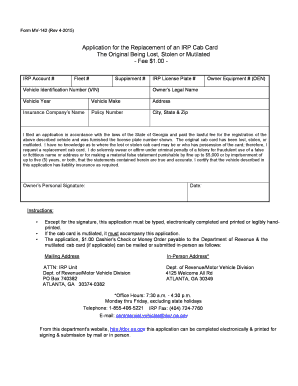 Georgia IRP Cab Card Replacement Application
