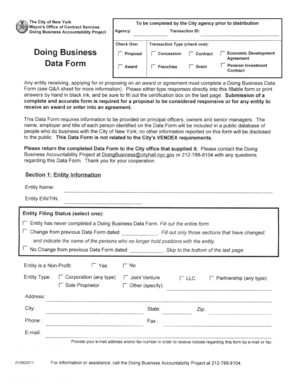 Doing Business Data Form