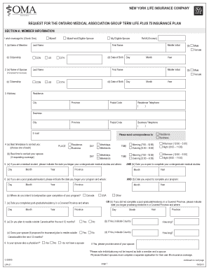 Ontario Medical Association Group Term Life Plus 75 Insurance Application