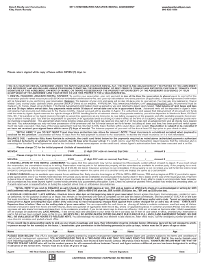 North Carolina Vacation Rental Agreement