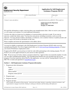 Self-Employment Assistance Program Application