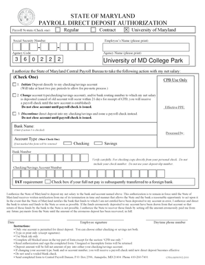 Maryland Payroll Direct Deposit Authorization