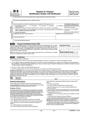 IRS Form W-9 Request for Taxpayer Identification Number and Certification