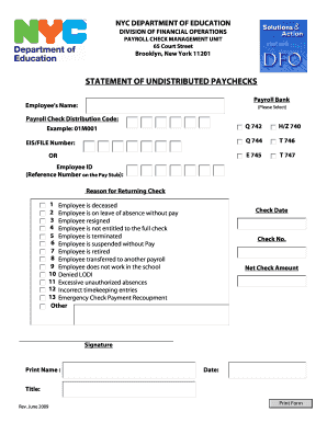 Statement of Undistributed Paychecks