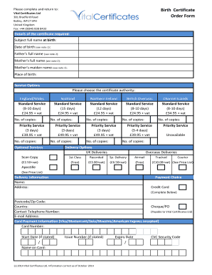 UK Birth Certificate Order Form