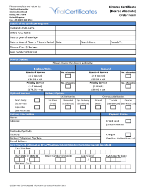 Divorce Certificate Order Form