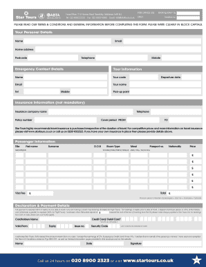 Star Tours Booking Form