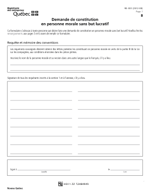 Demande de constitution en personne morale sans but lucratif