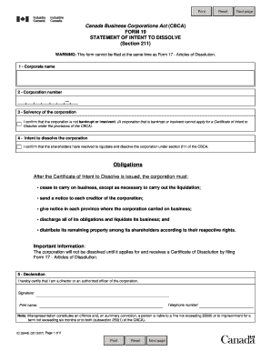 Canada Business Corporations Act Form 19