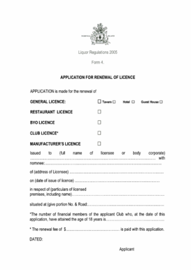 Application for Renewal of Liquor Licence
