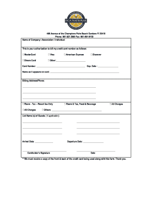 Hotel Credit Card Authorization Form