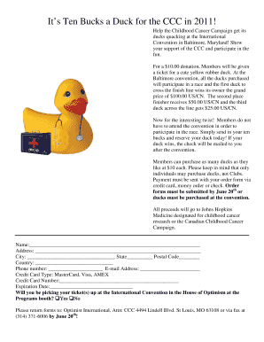 Childhood Cancer Campaign Duck Race Donation Form