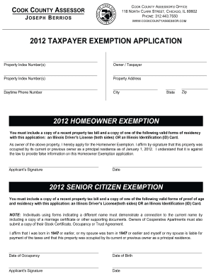 Cook County Homeowner and Senior Citizen Exemption Application