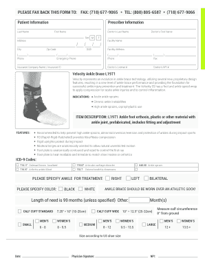 Velocity Ankle Brace Order Form