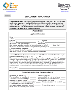 Fairway Holdings Inc Employment Application