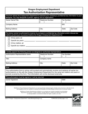 Oregon Tax Authorization Representative Form