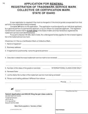 Idaho Trademark Renewal Application