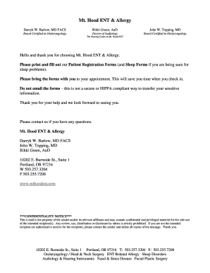 Mt. Hood ENT Patient Registration Form