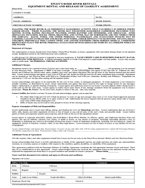 Boise River Equipment Rental and Release of Liability Agreement