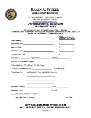 Fax Request Form-Bolingbrook - Will County Recorder