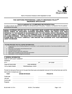 The Hartford Professional Liability Insurance Application