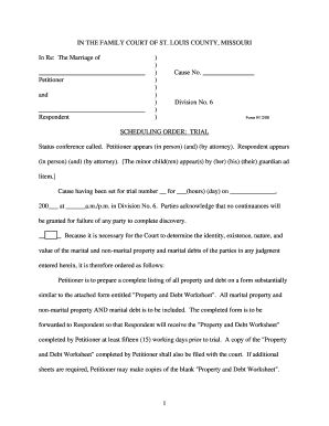 Missouri Divorce Property and Debt Worksheet