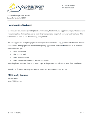 Home Inventory Worksheet
