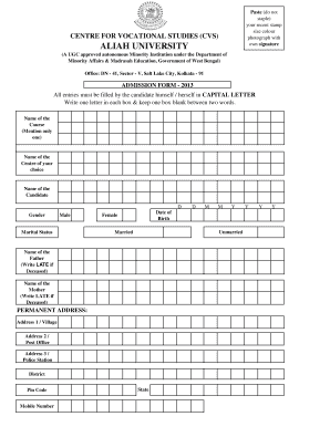 Aliah University Admission Form