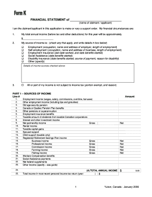 Financial Statement for Support Order Application