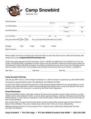 Fillable Online Registration Form - Snowbird Fax Email Print - pdfFiller