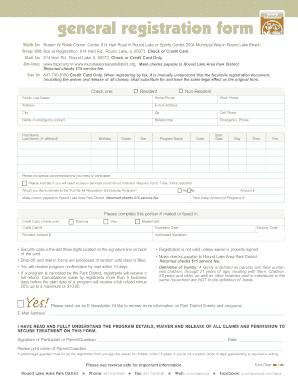 Round Lake Area Park District Registration Form