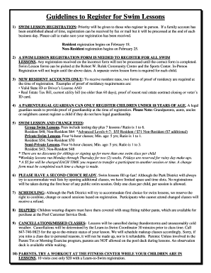 Swim Lesson Registration Form