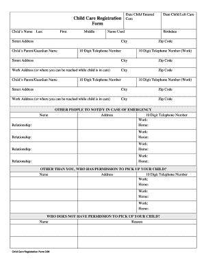 Child Care Registration Form