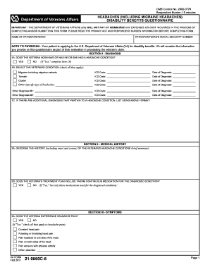 VA Form 21-0960C-8 Disability Benefits Questionnaire