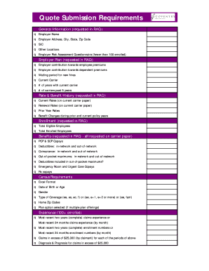Health Insurance Quote Submission Requirements