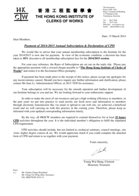Hong Kong Institute of Clerks of Works Annual Subscription Form